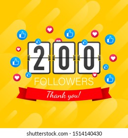 200 followers, Thank You, social sites post. Thank you followers congratulation card. Vector stock illustration