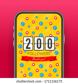 200 followers, Thank You, social sites post. Thank you followers congratulation card. Vector illustration