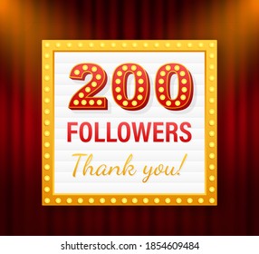 200 followers, Thank You, social sites post. Thank you followers congratulation card. Vector stock illustration