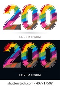 200 Font , colorful wave, designed using colorful grunge brush graphic vector