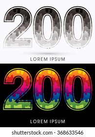 200 Font , Colors and black melt graphic vector