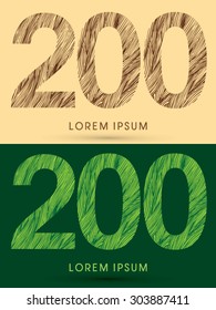 200, Font, concept line stroke , wood and leaf, grass, graphic vector.