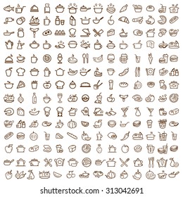 200 food and drink line icons set, vectors collection.