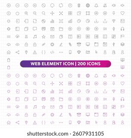 200 High-Quality Web Element Icons for Digital Projects