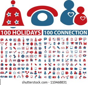 200 holidays & connection icons set, vector