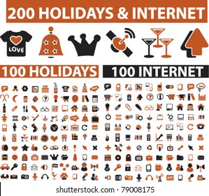 200 holidays & internet icons, signs, vector illustrations