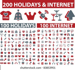 200 holidays & internet icons, signs, vector illustrations set
