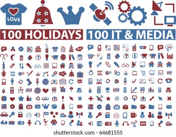 200 holidays & it media signs. vector