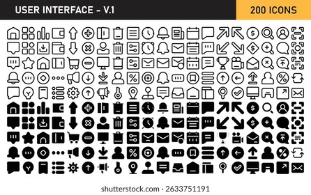 200 icons user interface home arrow cash wallet mail scanning