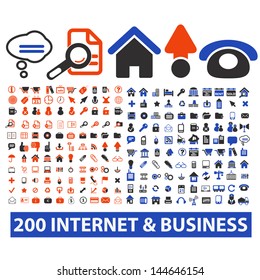 200 internet, business, media icons, signs set, vector