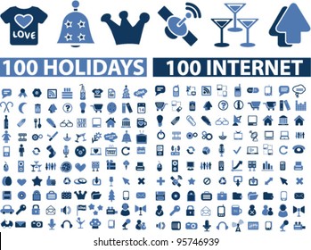 200 internet holidays icons set, vector