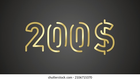 200$ internet website promotion sale offer big sale and super sale coupon code dollar golden 200$ discount gift voucher coupon vector illustration