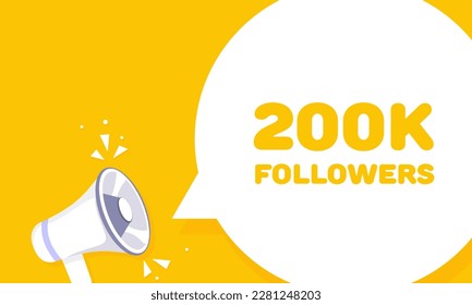 200 k followers. Flat, yellow, banner 200 k followers. Vector illustration.