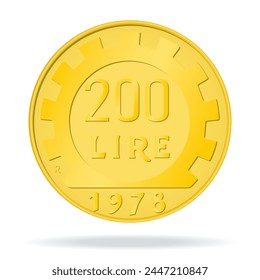 200 Lire of Italy. Coin. Vector illustration on a white background