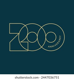 200 Logo, 200 Years Anniversary Logo, Vector Template Design element for invitation, greeting card illustration.