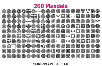 200 Mandala tattoo collections. Vector flower pattern design.