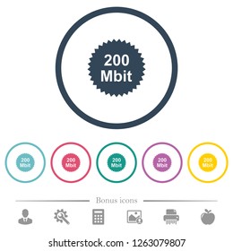 200 mbit guarantee sticker flat color icons in round outlines. 6 bonus icons included.
