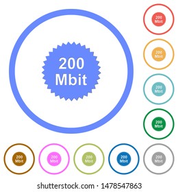 200 mbit guarantee sticker flat color vector icons with shadows in round outlines on white background