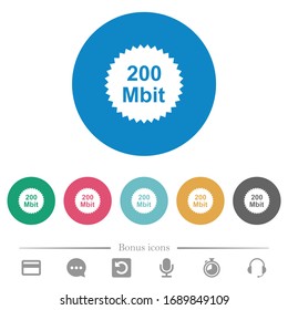 200 mbit de garantía adhesivo de iconos blancos planos en fondos de color redondo. 6 iconos de bonificación incluidos.