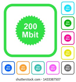 200 mbit guarantee sticker vivid colored flat icons in curved borders on white background
