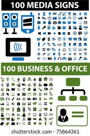 200 media & business icons, signs, vector