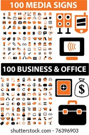 200 media & business & office icons, signs, vector