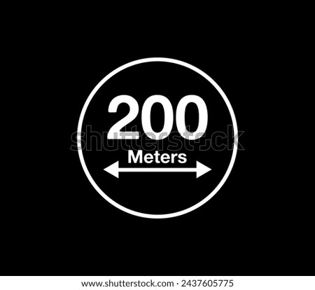 200 Meters distance icon. Vector measurement in meters, white circle isolated on black background
