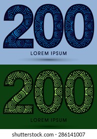 200 ,Number, Abstract, font, concept filigree, floral, natural, water and leaf graphic, vector.