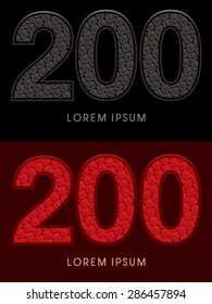 200 Number, Abstract Font, Text, Typography, concept luxury hot and dark, red and black, pattern, graphic vector.
