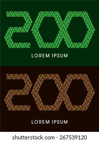 200 ,Number, font, concept leaf and rock, designed using green and brown colors tone geometric shape on dark background, sign ,logo, symbol, icon, graphic, vector.