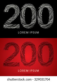 200 Number Font design using confuse line graphic vector.