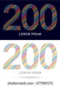 200 ,Number, font, designed using colorful zigzag line, graphic, vector.