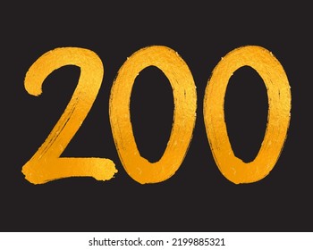 200 Number logo vector illustration, 200 Years Anniversary Celebration Vector Template, 200th birthday, Gold Lettering Numbers brush drawing hand drawn sketch, number logo design for print, t shirt