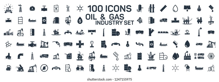 200 oil and gas industry isolated icons on white background