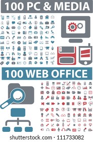 200 pc y medios, conjunto de iconos de oficina web, vector