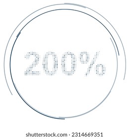 The 200 percent symbol filled with dark blue dots. Pointillism style. Vector illustration on white background