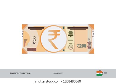 200 Rupee Banknote. Flat style highly detailed vector illustration. Isolated on white background. Suitable for print materials, web design, mobile app and infographics.