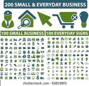 200 Small Everyday Business Icons, Signs, Vector Illustrations Set