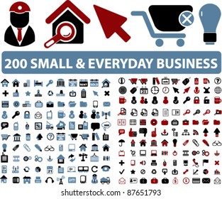 200 small & everyday business icons, signs, vector illustrations