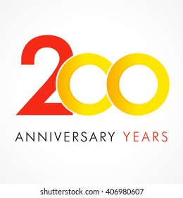 200 th anniversary numbers. 200 years old logotype. Creative gold congrats. Isolated abstract graphic web design template. Congratulation with rings digits. Up to 20% percent off discount concept.