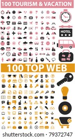 200 top web & travel icons, signs, vector illustrations