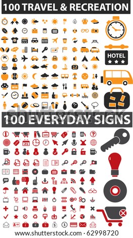 200 travel & everyday signs. vector