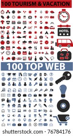 200 travel & top web icons, signs, vector illustrations