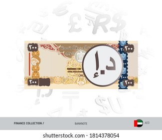 200 United Arab Emirates Dirham banknote. Flat style vector illustration isolated on currency background. Finance concept.