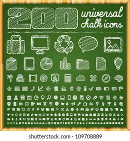 200 Universal Icons in chalk doodle style