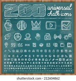 200 Universal Icons in chalk doodle style Set 2