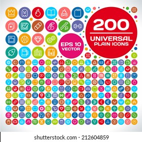 200 Universal Plain Icon Set 2