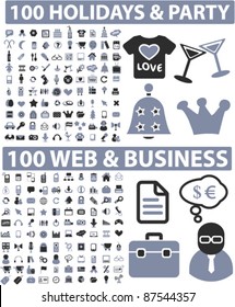 200 web, business, hoildays icons, signs, vector illustrations set