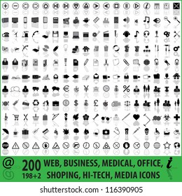 200 WEB, BUSINESS, MEDICAL, OFFICE, SHOPPING, HI-TECH, MEDIA ICONS