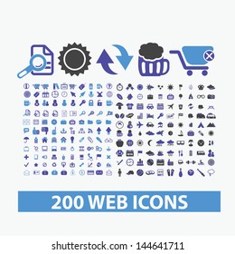 200 web design, internet, media icons, signs set, vector